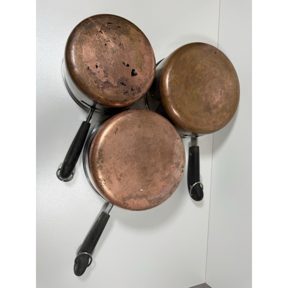 Vtg Revere Ware Copper Bottom Saucepan Set of 3 Stainless Steel 2 Qt 3 Qt No Lid - Picture 3 of 16